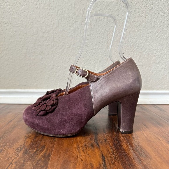 CHIE MIHARA Flower Mary Jane Pump Heels Purple Suede Leather - Picture 1 of 12